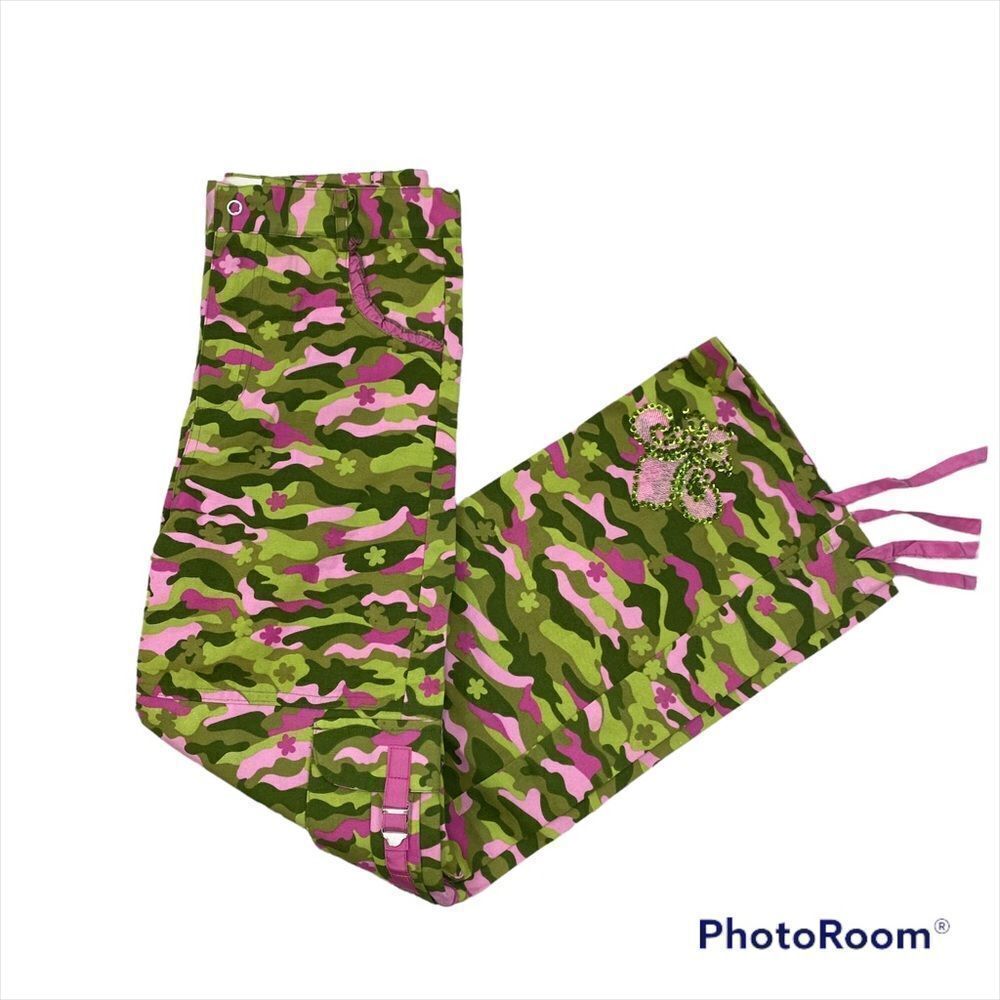 New Without Tags Trish Scully Embellished Green and Pink Camo Pants Size‎ 12